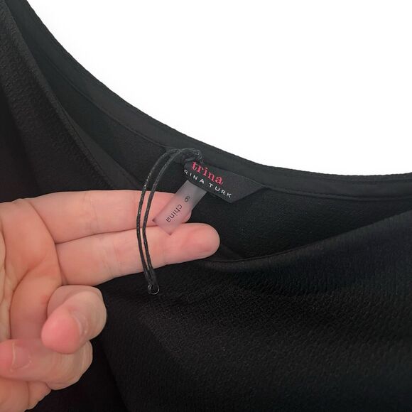 NEW Trina Turk Kadinsky One Shoulder Bell Sleeve Mini Dress in Black Size 6 $198 - Picture 6 of 10